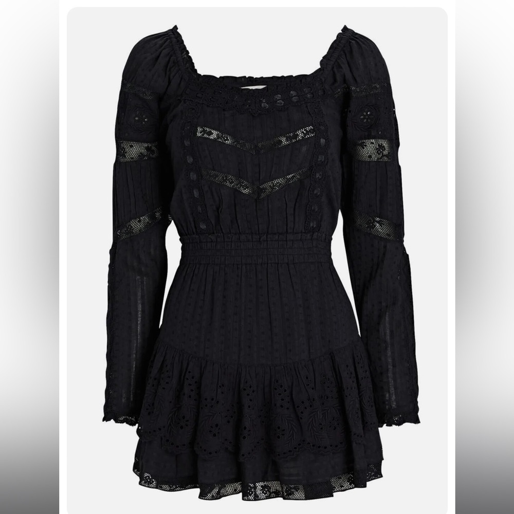 LOVESHACKFANCY Sanaya Cotton Eyelet Lace Mini Dress Black Large